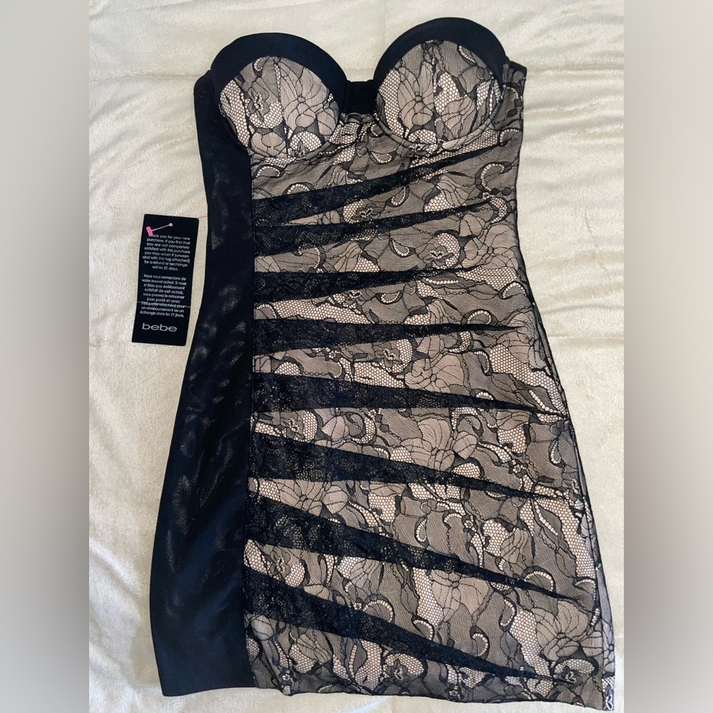 Lucy Strapless Lace Dress from Bebe